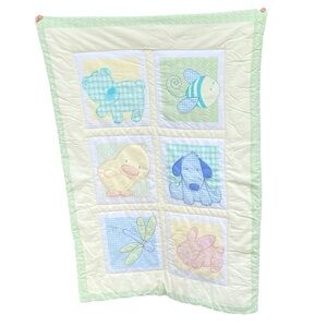 Y2K Carters Tykes Animals Crib Quilt Pastel Gingham Puppy Bee Duck Dragonfly HTF